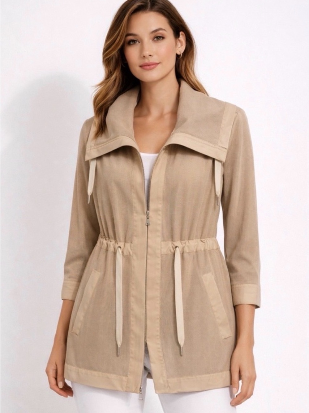 E3 by Etcetera Beige Mesh Utility Jacket Size 2 NWOT(A433)✨